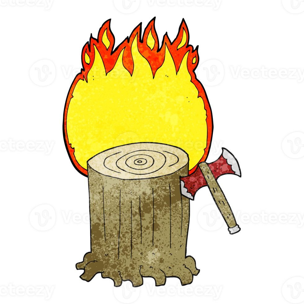 textured cartoon tree stump and axe png