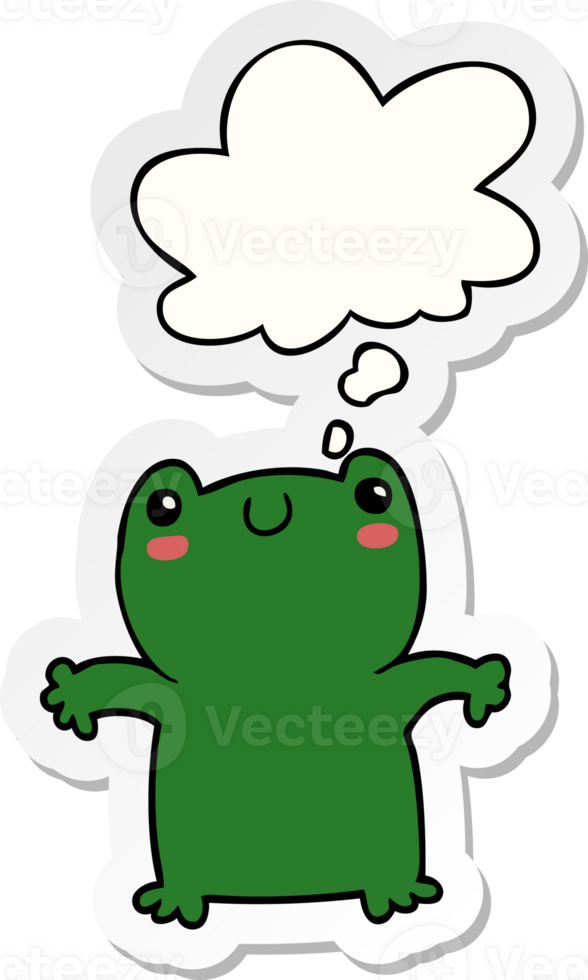 cartoon frog and thought bubble as a printed sticker png