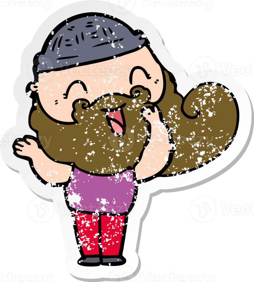 distressed sticker of a happy bearded man png