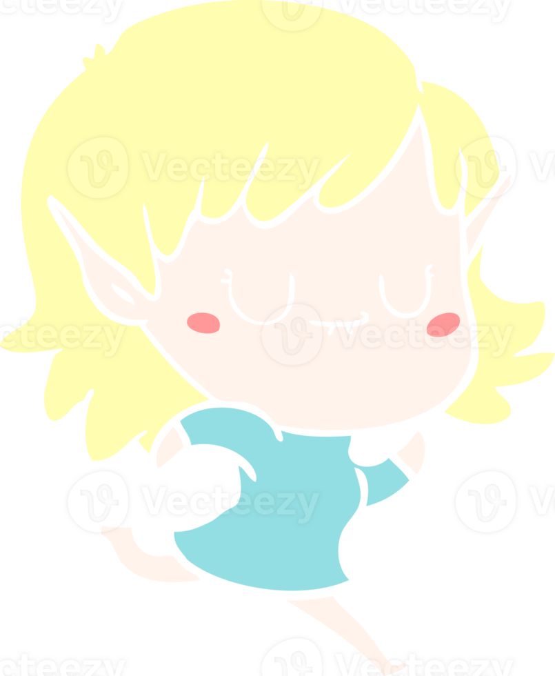 happy flat color style cartoon elf girl running png