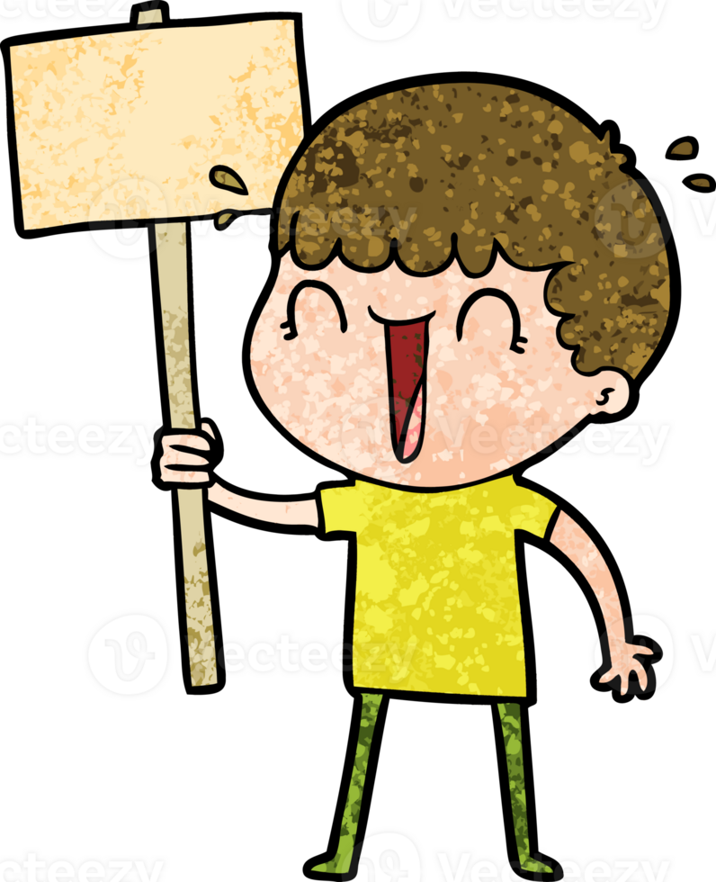 laughing cartoon man waving placard png