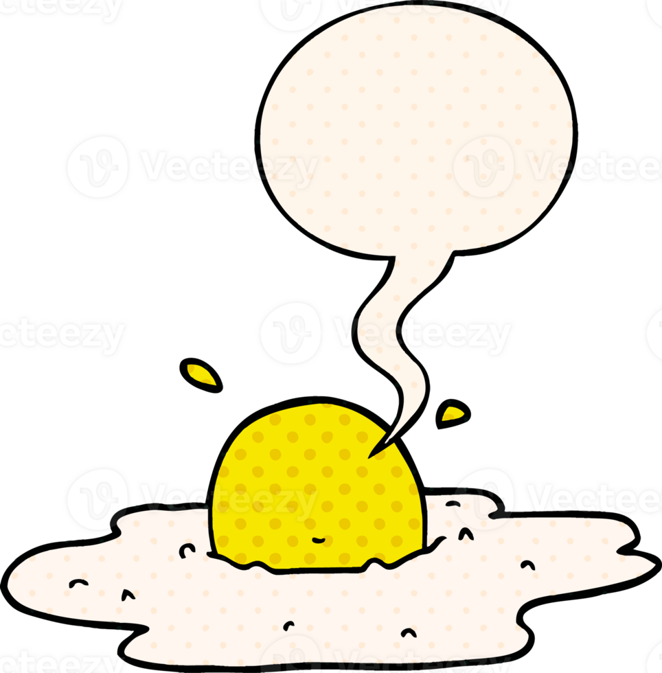 cartoon fried egg with speech bubble in comic book style png