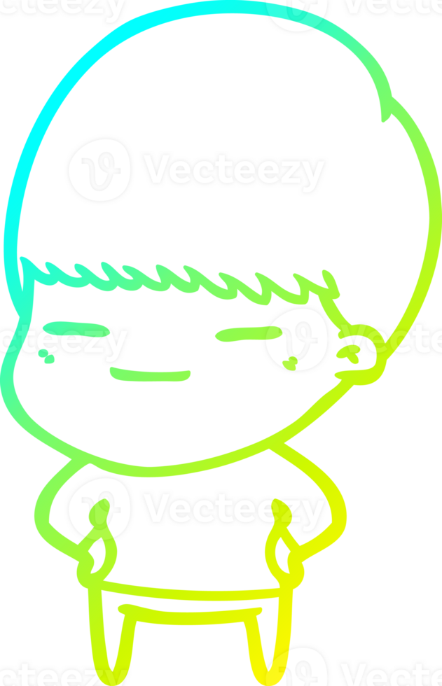 cold gradient line drawing of a cartoon smug boy png