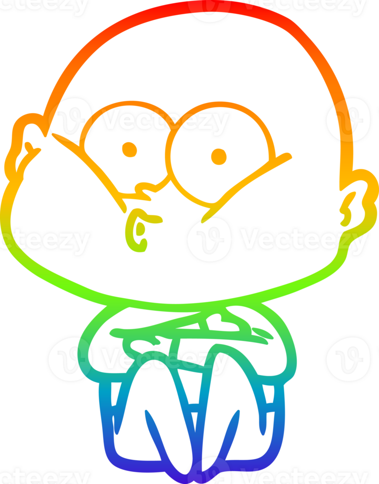 rainbow gradient line drawing of a cartoon bald man staring png