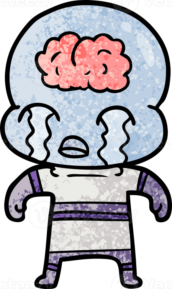 cartoon big brain alien weint png