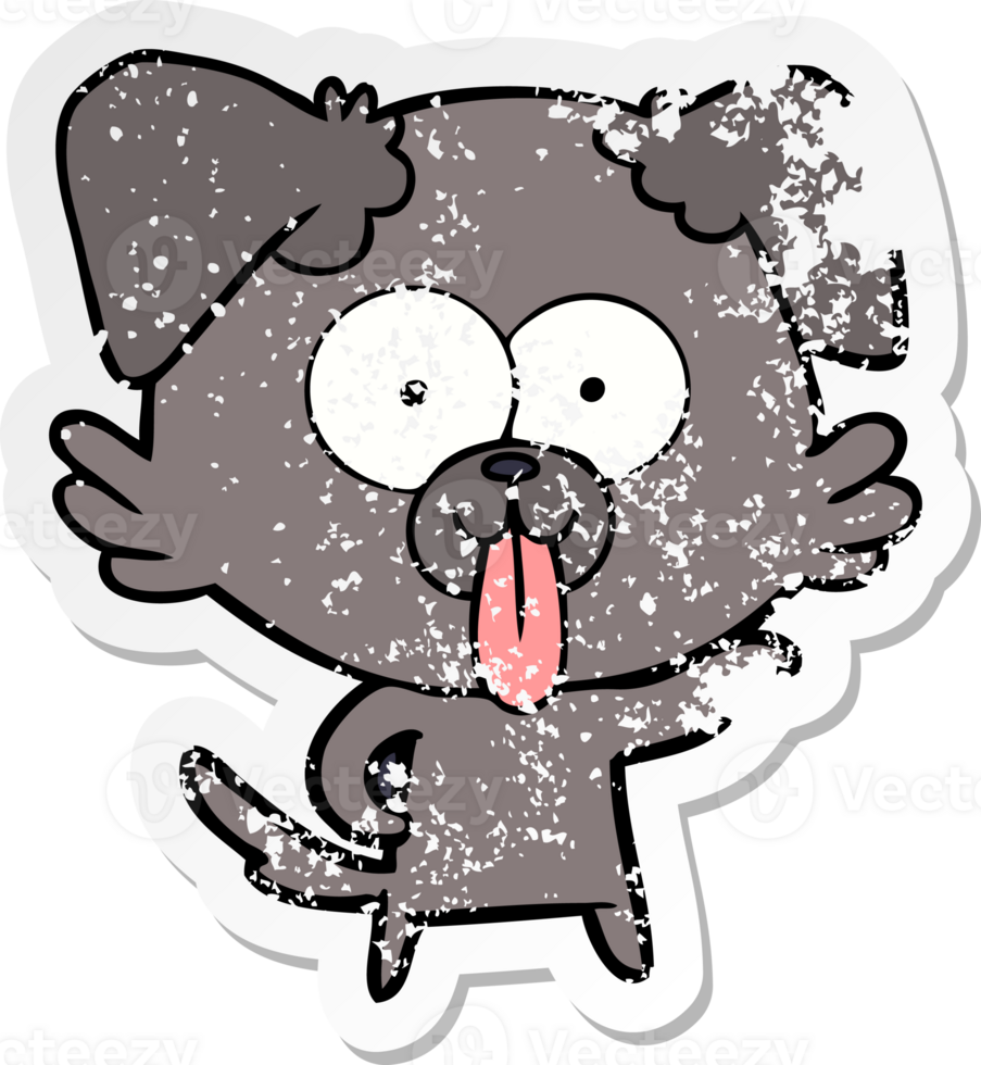 distressed sticker of a cartoon dog with tongue sticking out png