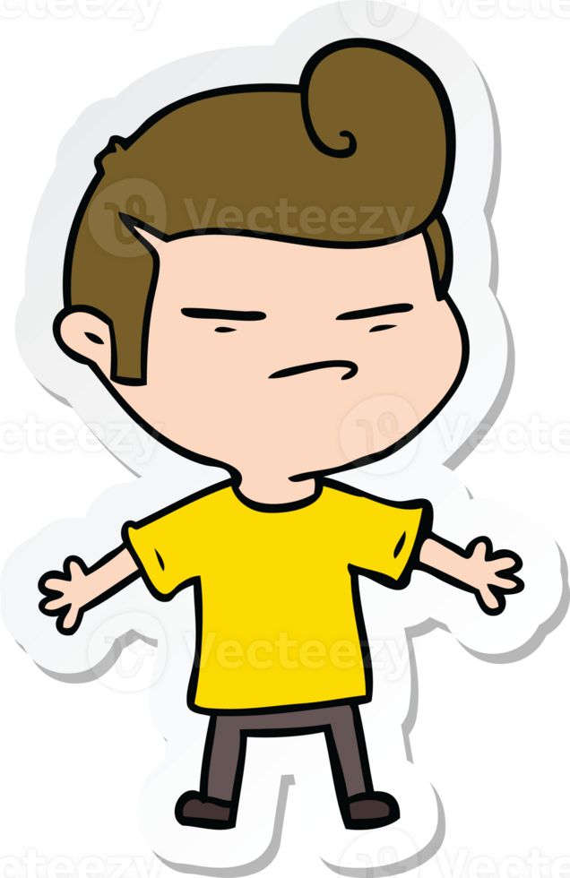 sticker van een cartoon-coole kerel met mode-kapsel png