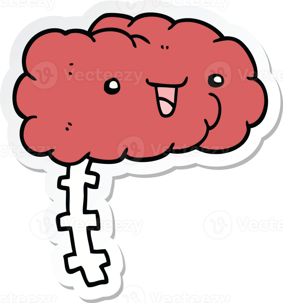 sticker of a happy cartoon brain png