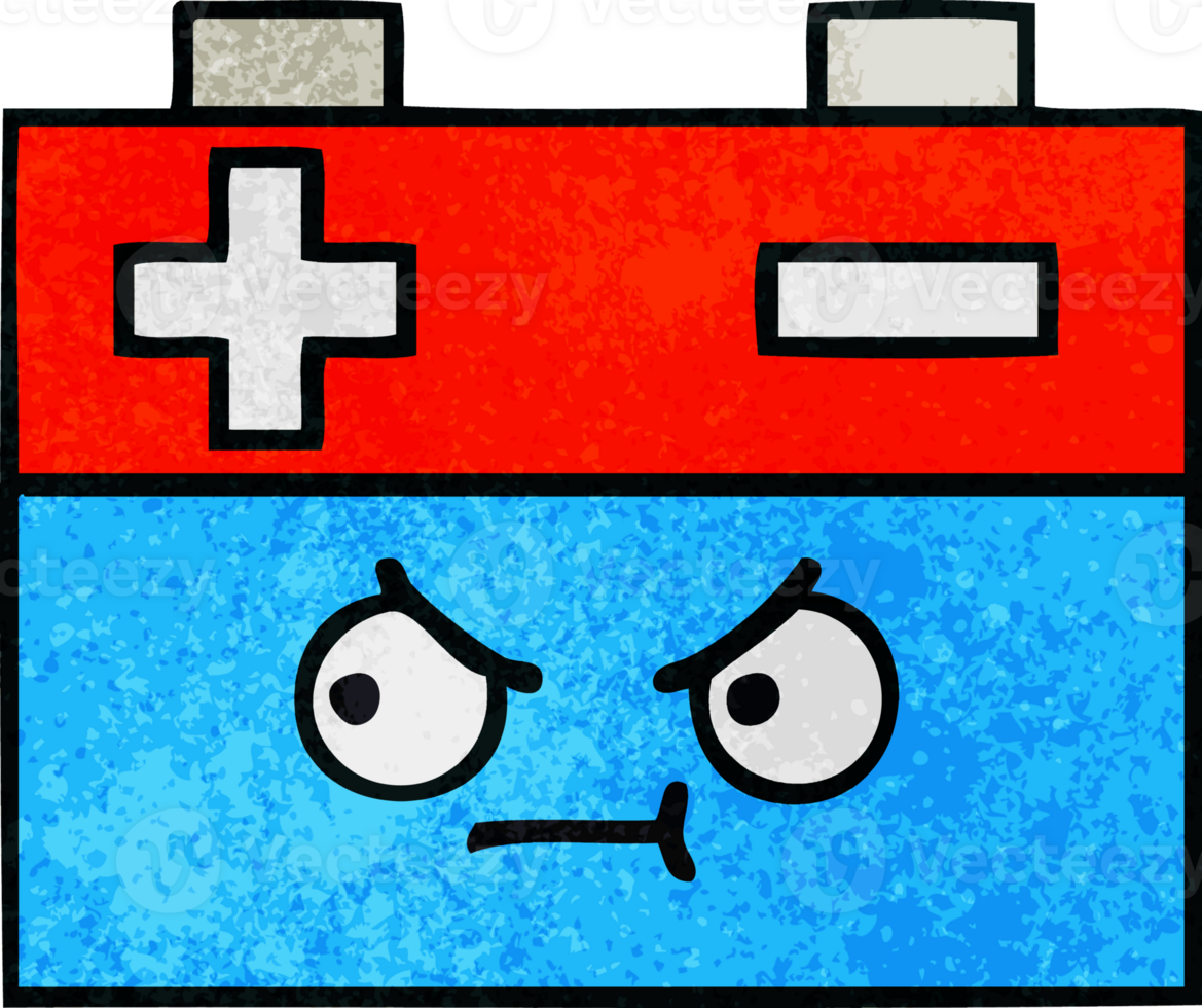 retro grunge textur tecknad bilbatteri png