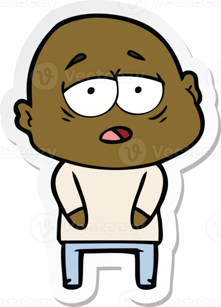 sticker of a cartoon tired bald man png