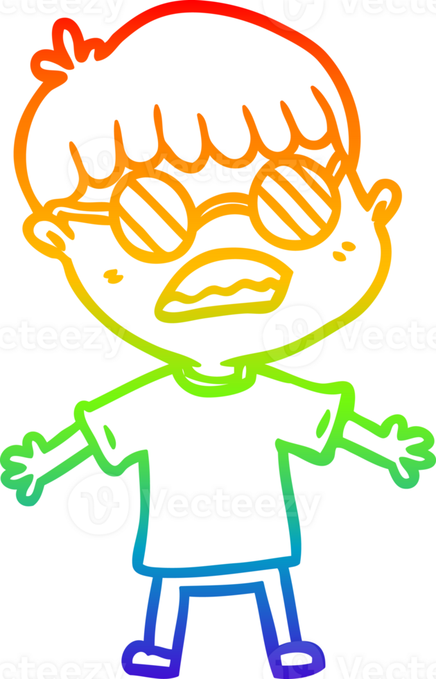 dibujo de línea de gradiente de arco iris niño de dibujos animados con gafas png