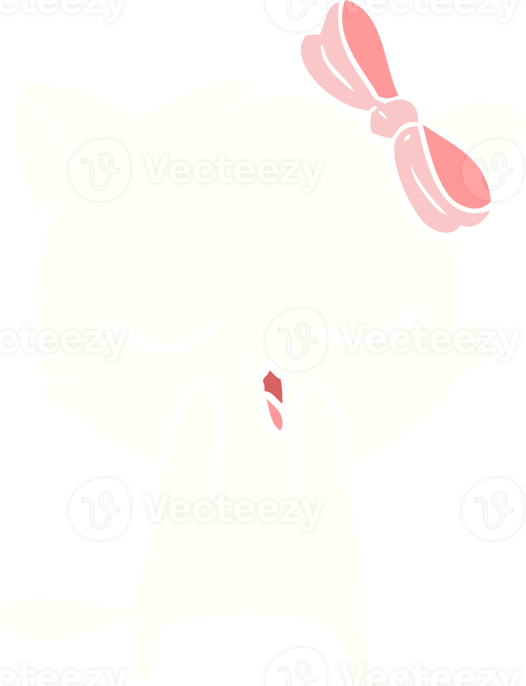 cartoon kat in effen kleurstijl met strik op hoofd png