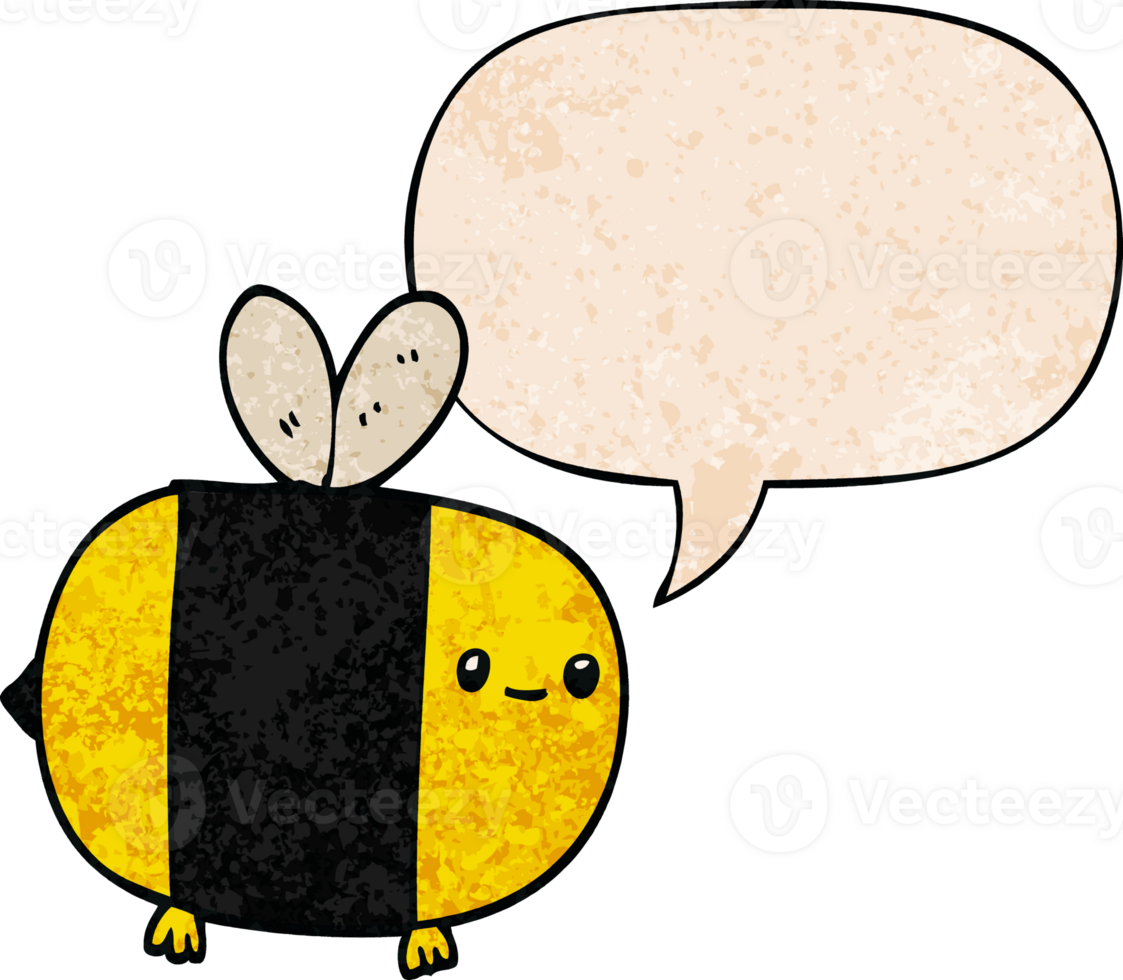 cute cartoon bee and speech bubble in retro texture style png