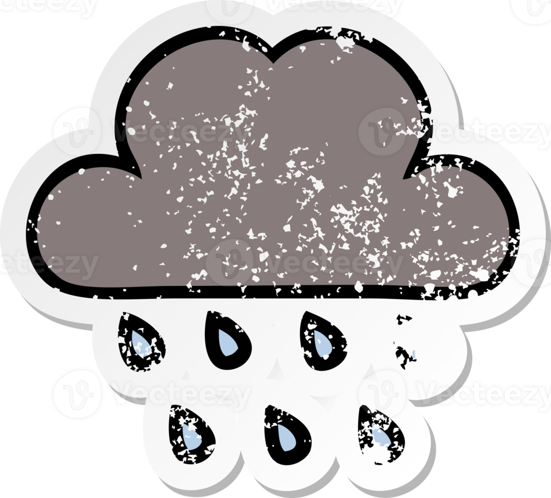 distressed sticker of a cute cartoon storm rain cloud png