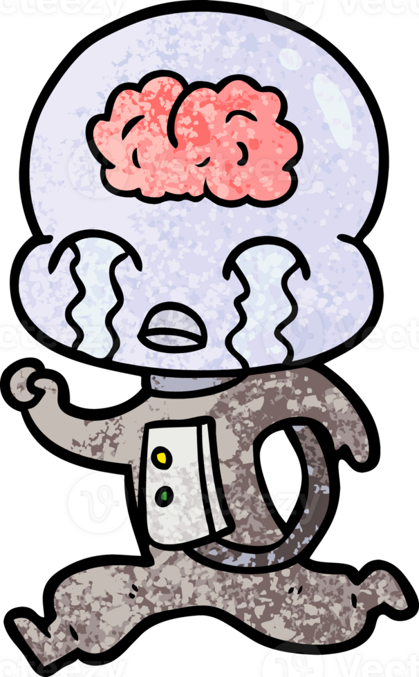 Cartoon Big Brain Alien weint beim Laufen png