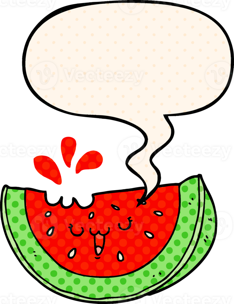 cartoon watermelon with speech bubble in comic book style png