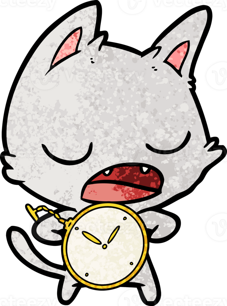 talking cat cartoon with stopwatch png