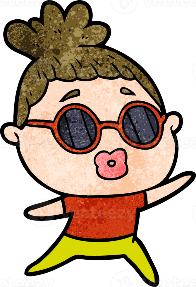 cartoon dancing woman wearing sunglasses png