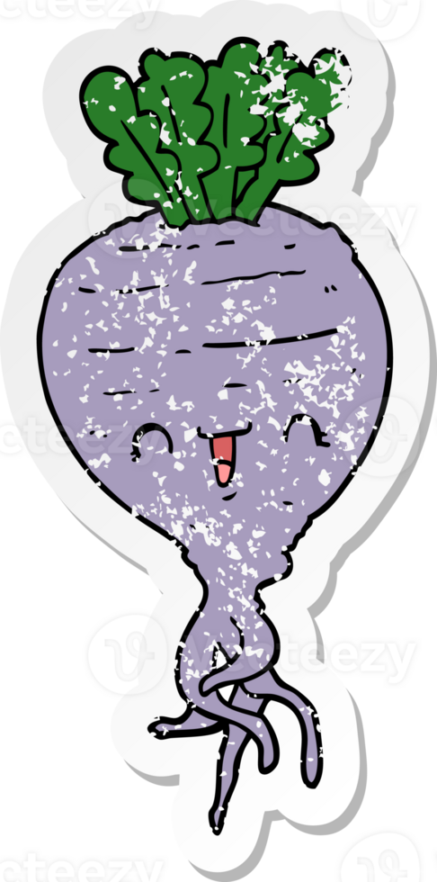 distressed sticker of a cartoon turnip png