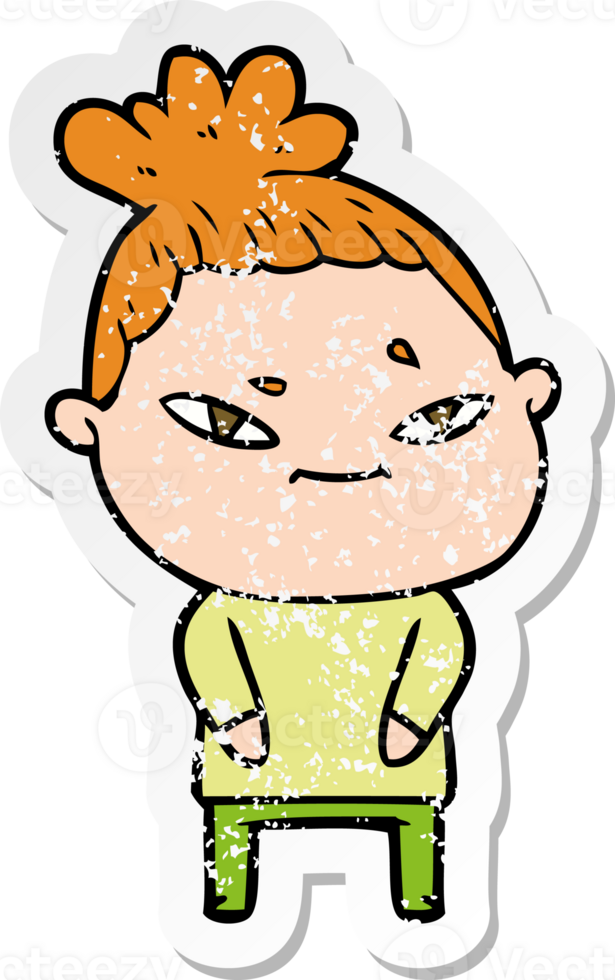distressed sticker of a cartoon woman png