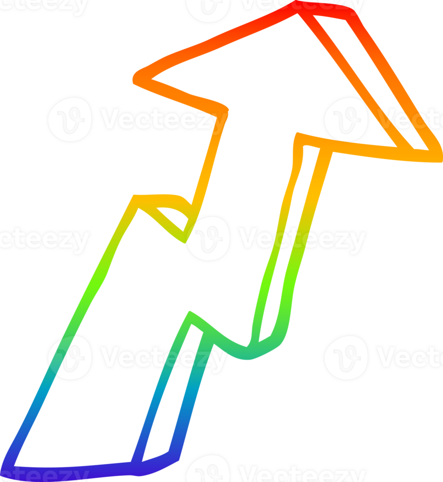 rainbow gradient line drawing of a cartoon business growth arrow png