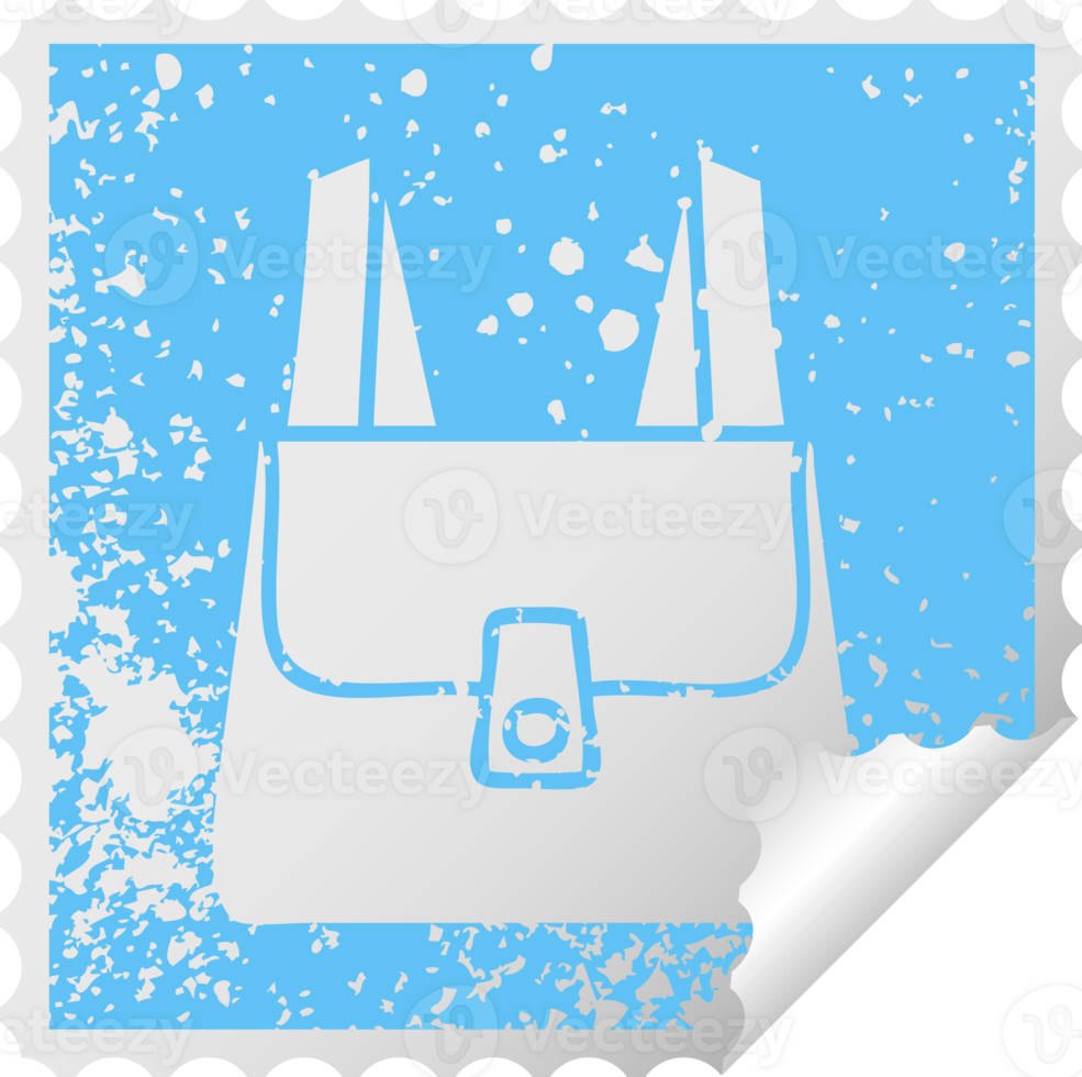 distressed square peeling sticker symbol of a green bag png