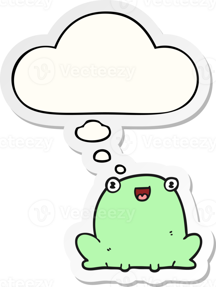 cartoon frog with thought bubble as a printed sticker png