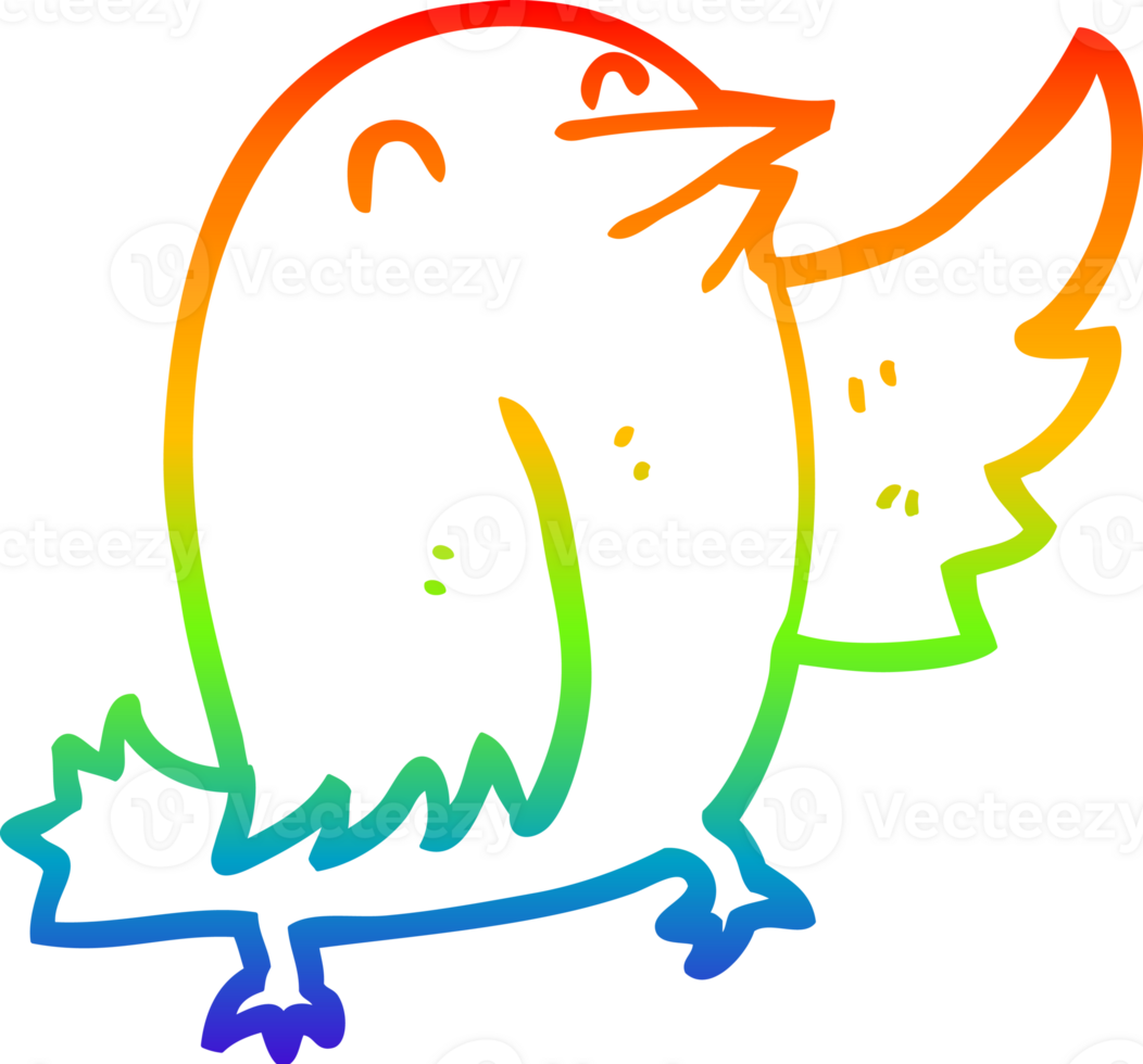 rainbow gradient line drawing of a cartoon bird png