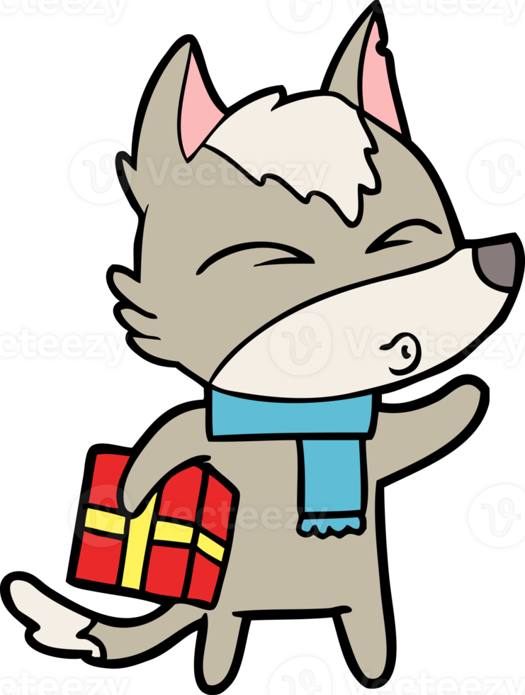 cartoon christmas wolf whistling png