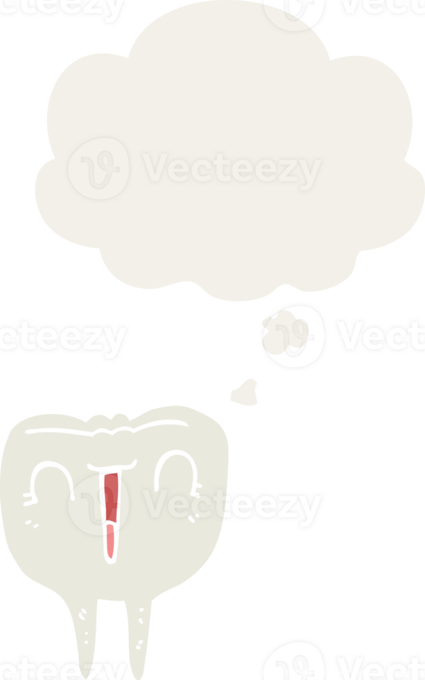 cartoon happy tooth with thought bubble in retro style png