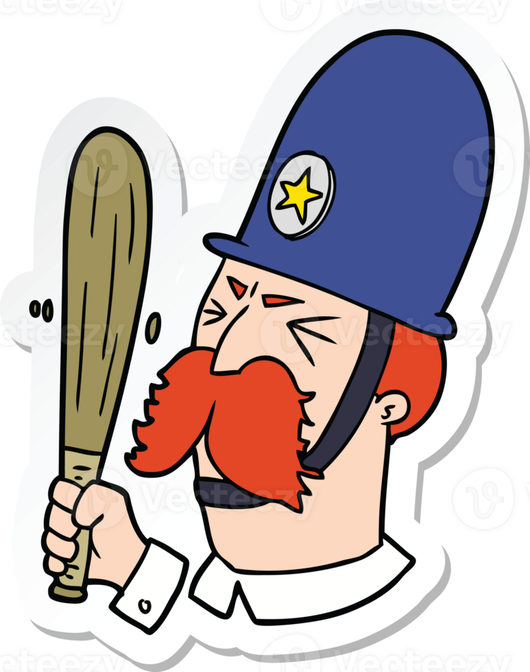 sticker of a cartoon policeman waving baton png