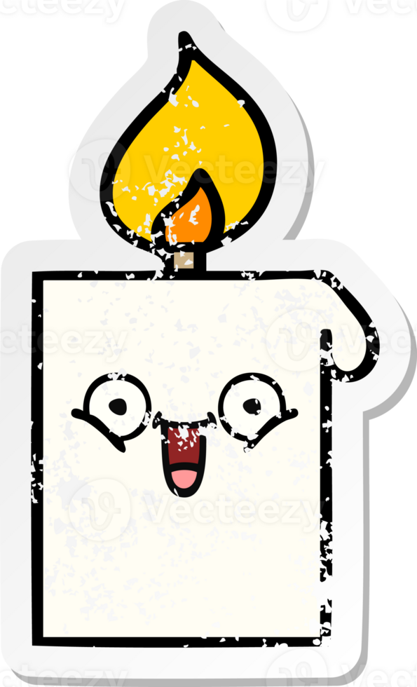 distressed sticker of a cute cartoon lit candle png