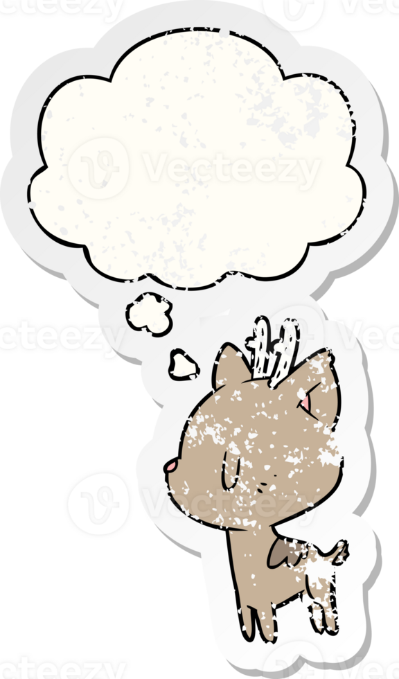 cartoon deer and thought bubble as a distressed worn sticker png