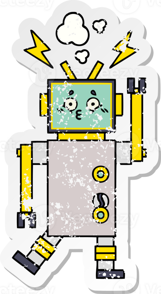 distressed sticker of a cute cartoon robot png