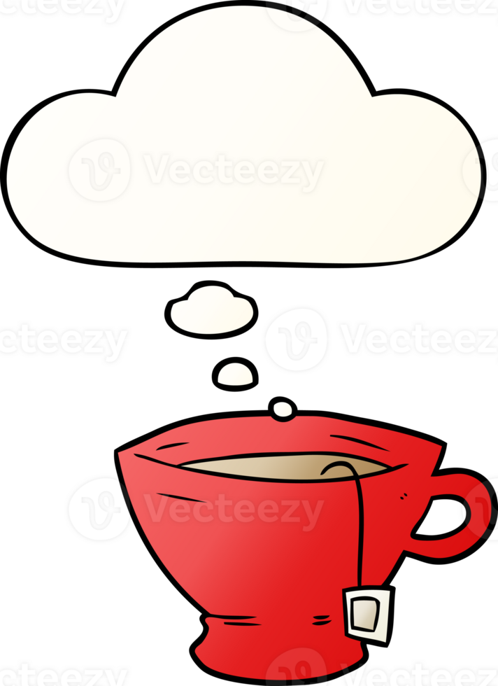cartoon cup of tea and thought bubble in smooth gradient style png