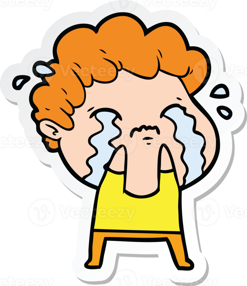 sticker of a cartoon man crying png
