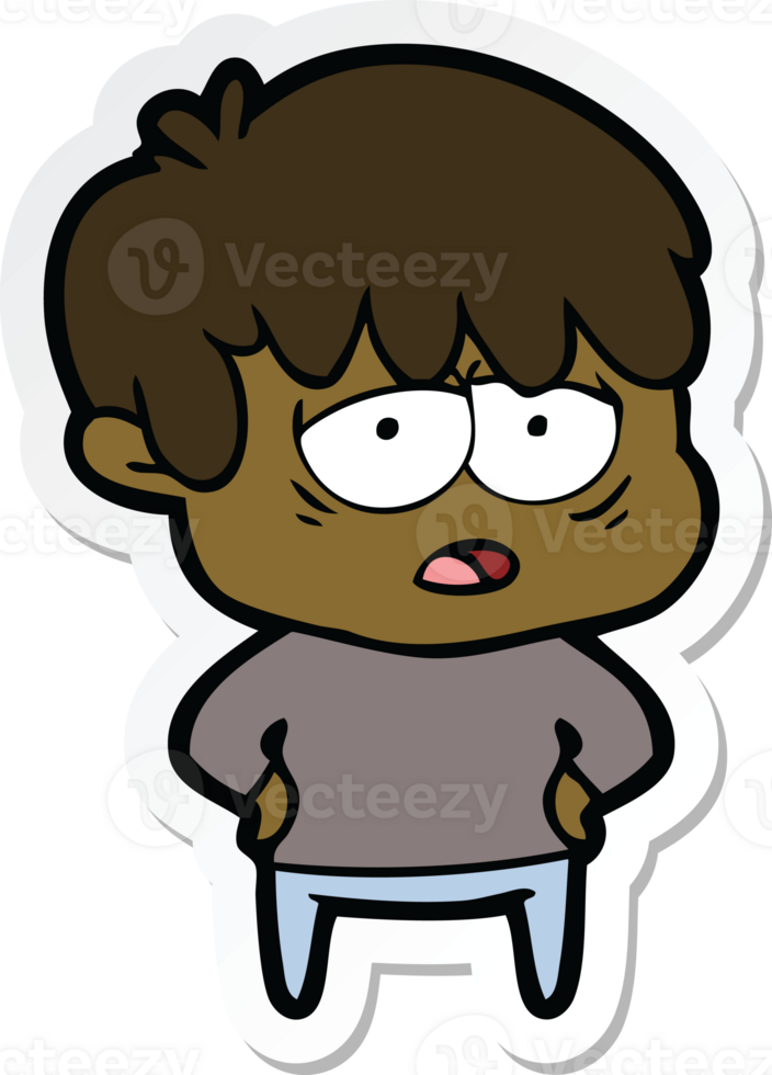 sticker of a cartoon exhausted boy png