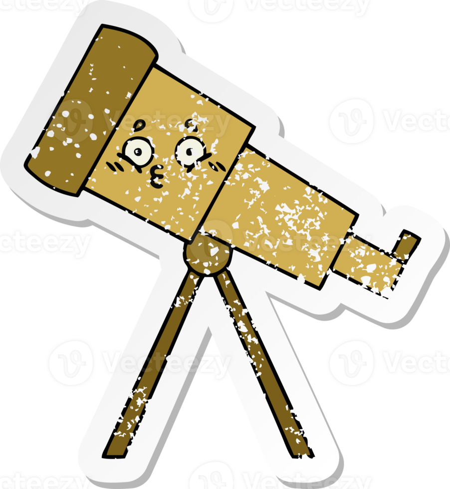 distressed sticker of a cute cartoon telescope png