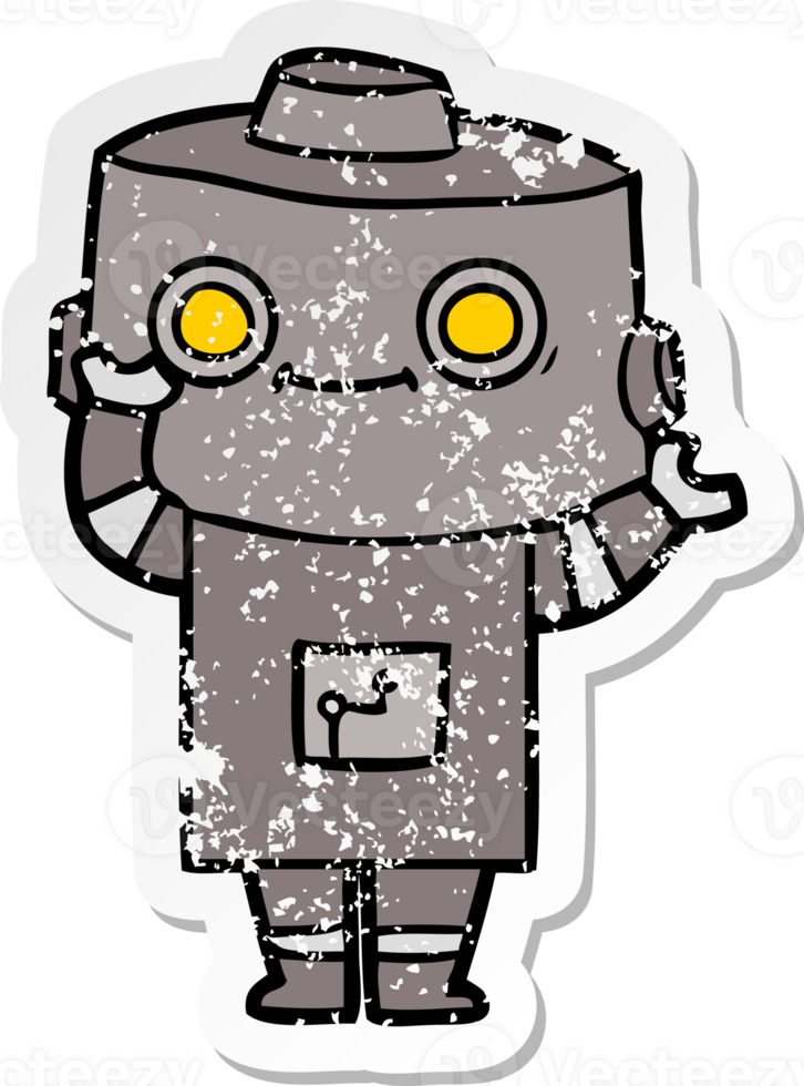 distressed sticker of a cartoon robot png