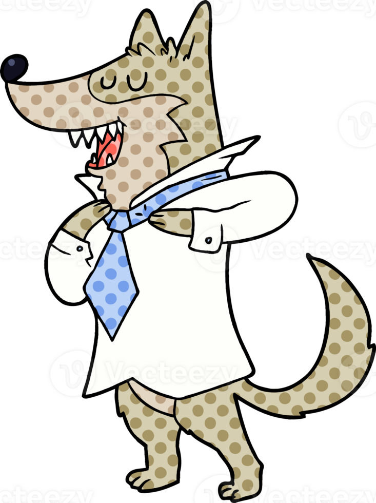 cartoon office wolf getting dressed png