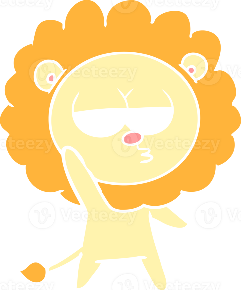 flat color style cartoon bored lion waving png