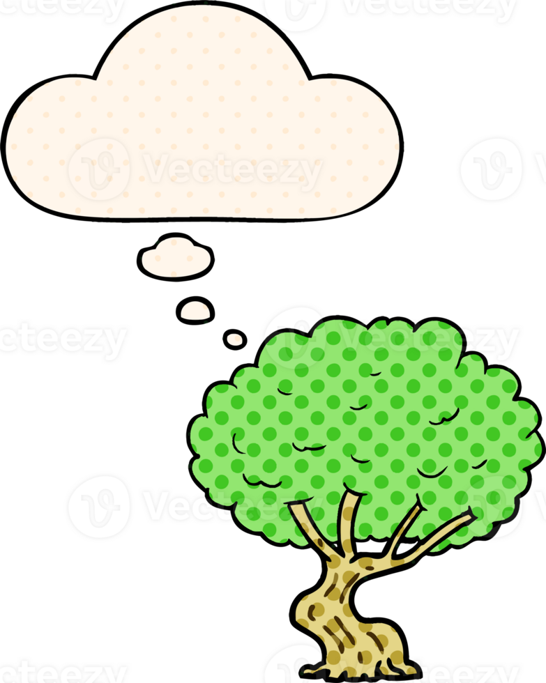 cartoon tree with thought bubble in comic book style png