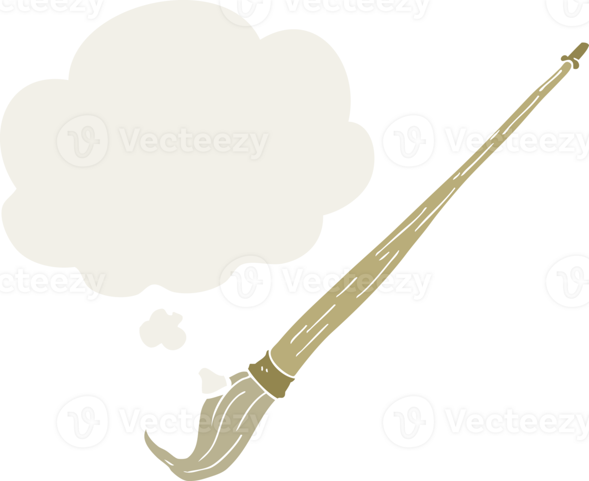 tekenfilm verf borstel met gedachte bubbel in retro stijl png