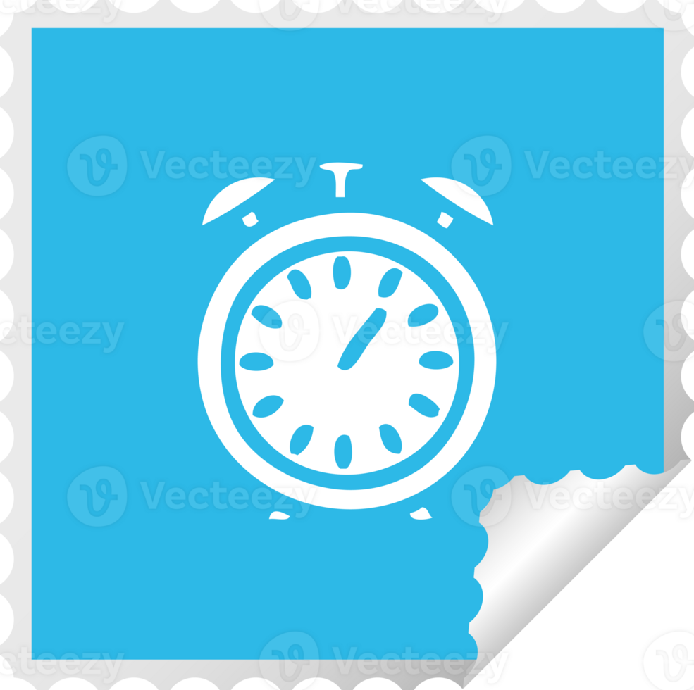 square peeling sticker cartoon of a alarm clock png