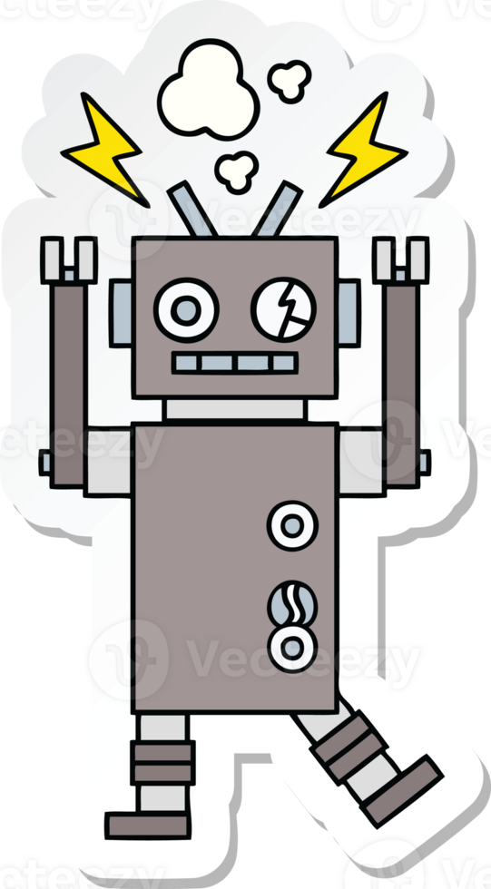 sticker of a cute cartoon malfunctioning robot png