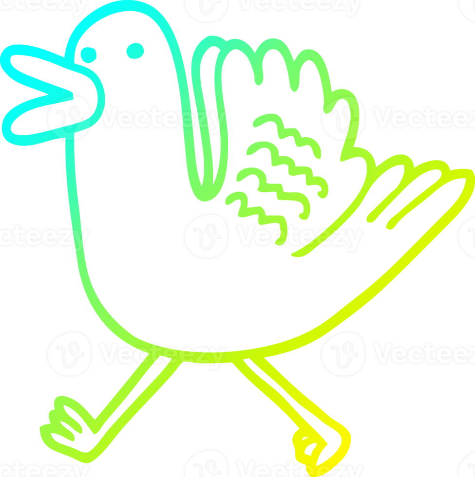 cold gradient line drawing of a cartoon duck running png