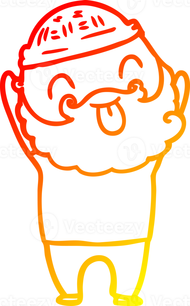 warm Gradient Linie Zeichnung von ein Mann mit Bart kleben aus Zunge png