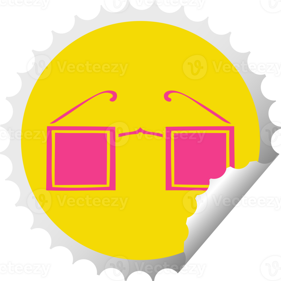 circular peeling sticker cartoon of a circular glasses png