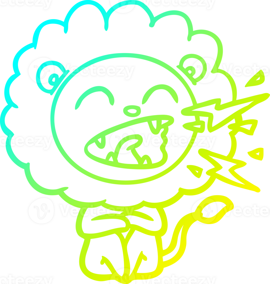 cold gradient line drawing of a cartoon roaring lion png
