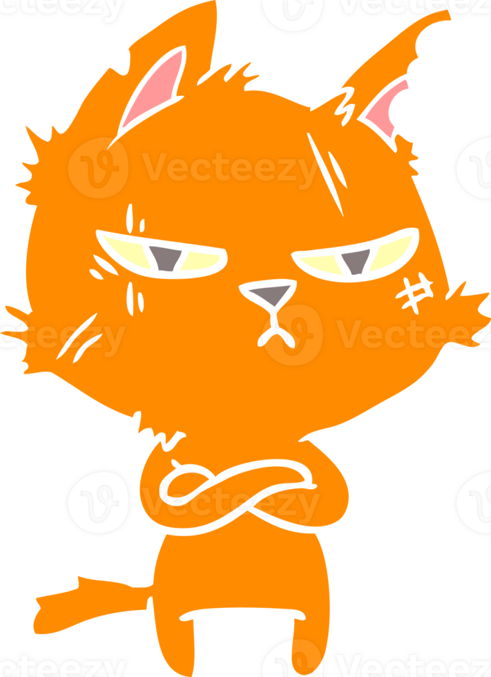 tough flat color style cartoon cat folding arms png